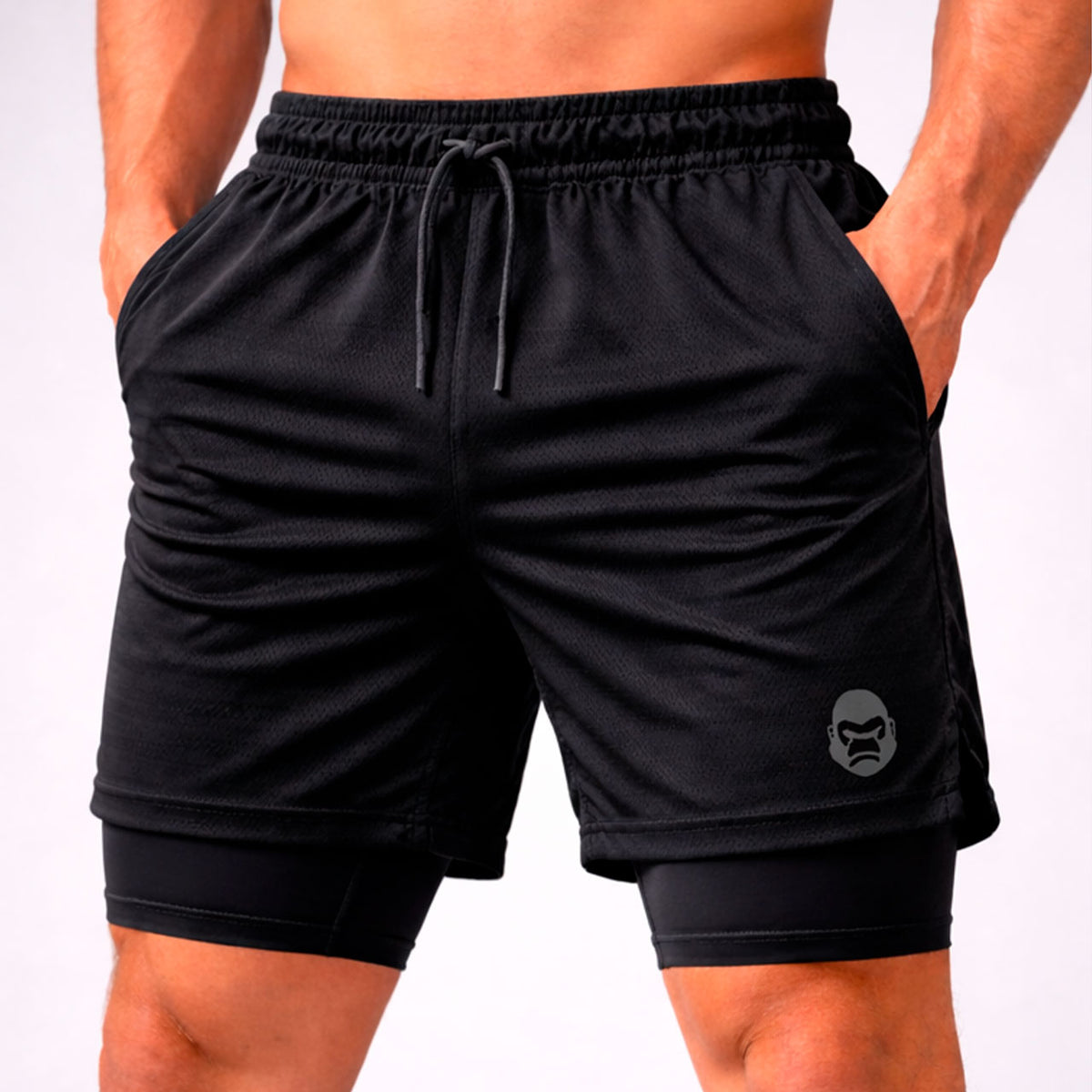 Short Dry Fit Masculino 2 em 1 com Bolso interno - Preto