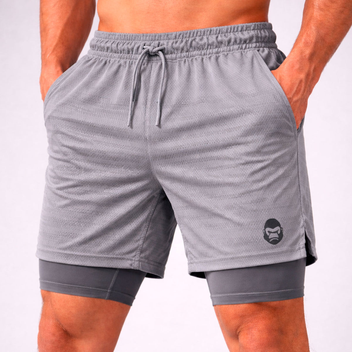 Short Dry Fit Masculino 2 em 1 com Bolso interno - Cinza