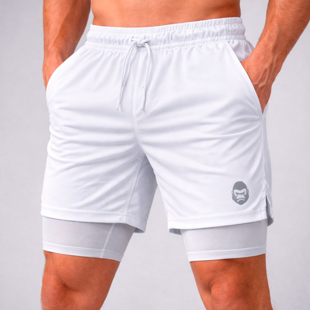 Short Dry Fit Masculino 2 em 1 com Bolso interno - Branca