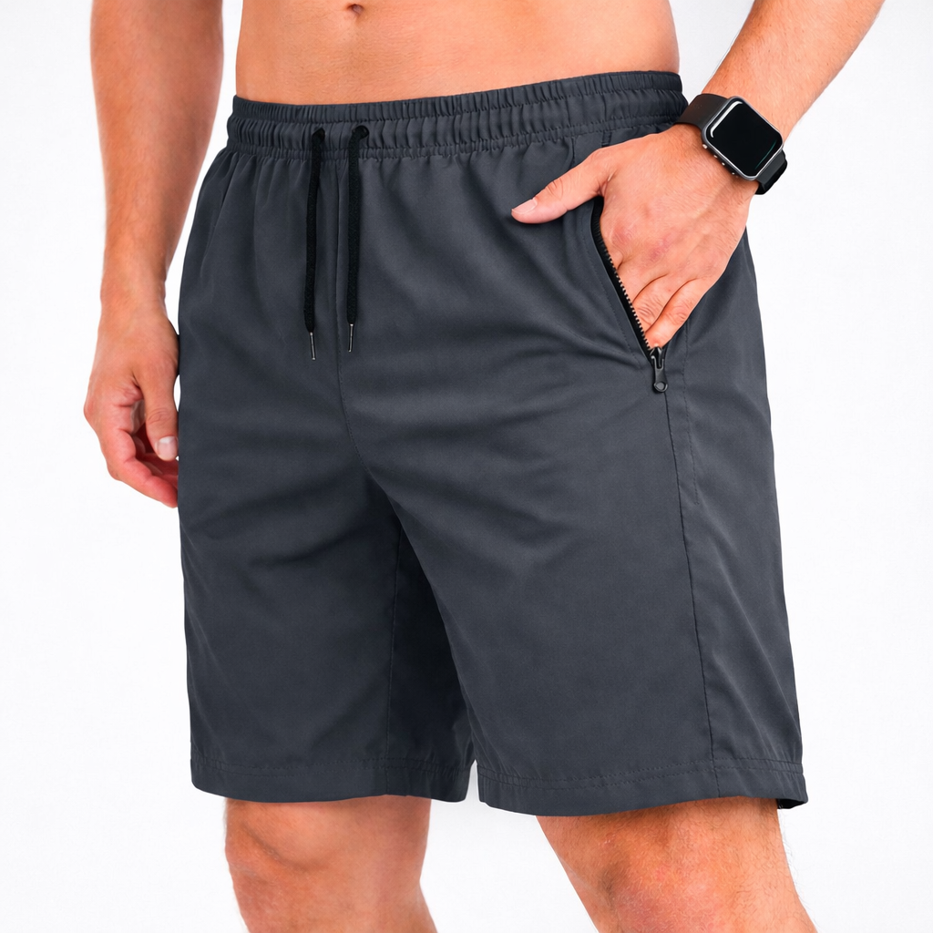 Short Dry Fit Tactel com Bolso de Zíper e Costura Reforçada - Chumbo