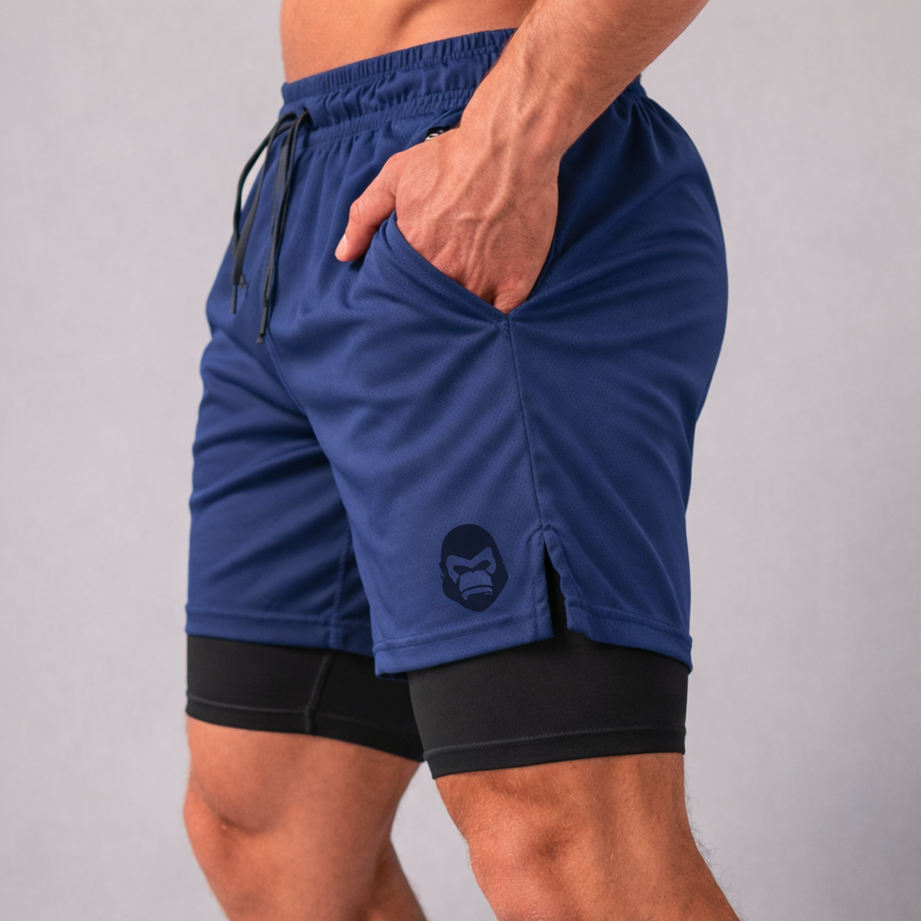 Short Dry Fit Masculino 2 em 1 com Bolso interno - Azul