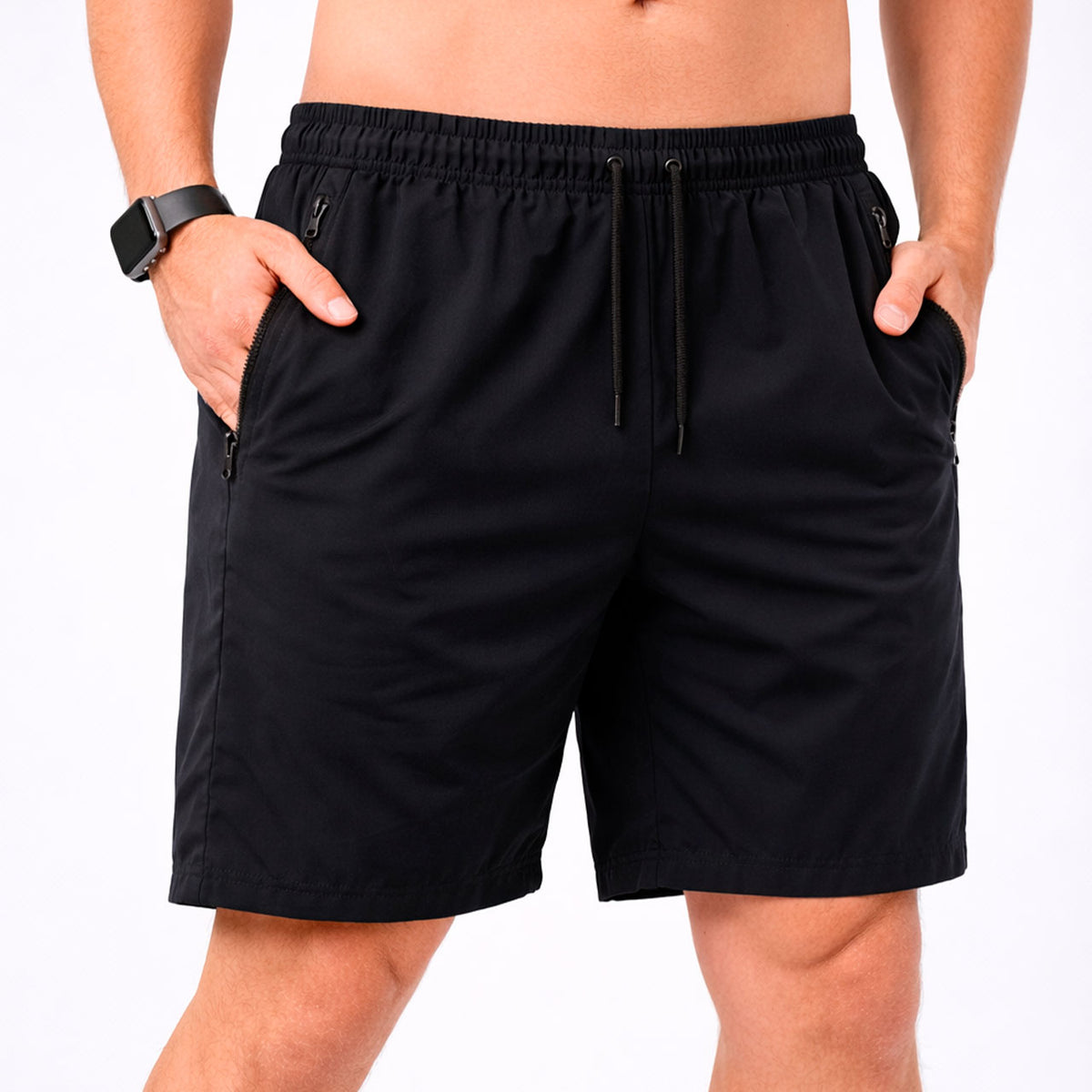Short Dry Fit Tactel com Bolso de Zíper e Costura Reforçada - Preto