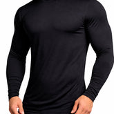 Camiseta Masculina Preta Manga Longa com Ajuste ao Corpo, Elasticidade e Tecido Respirável