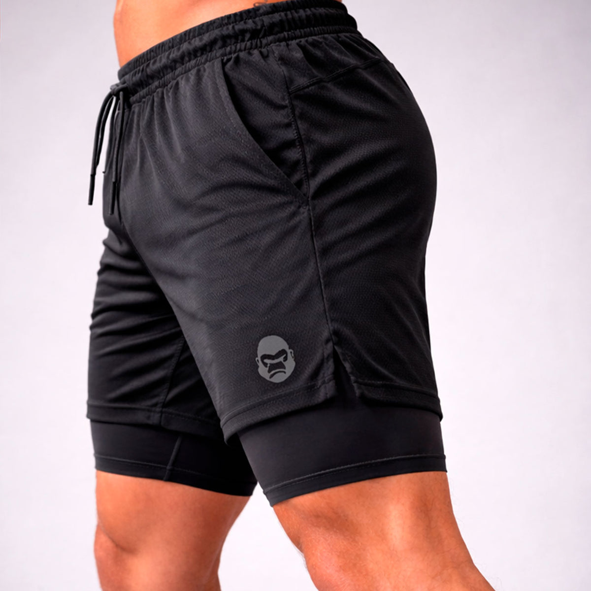 Short Dry Fit Masculino 2 em 1 com Bolso interno - Preto
