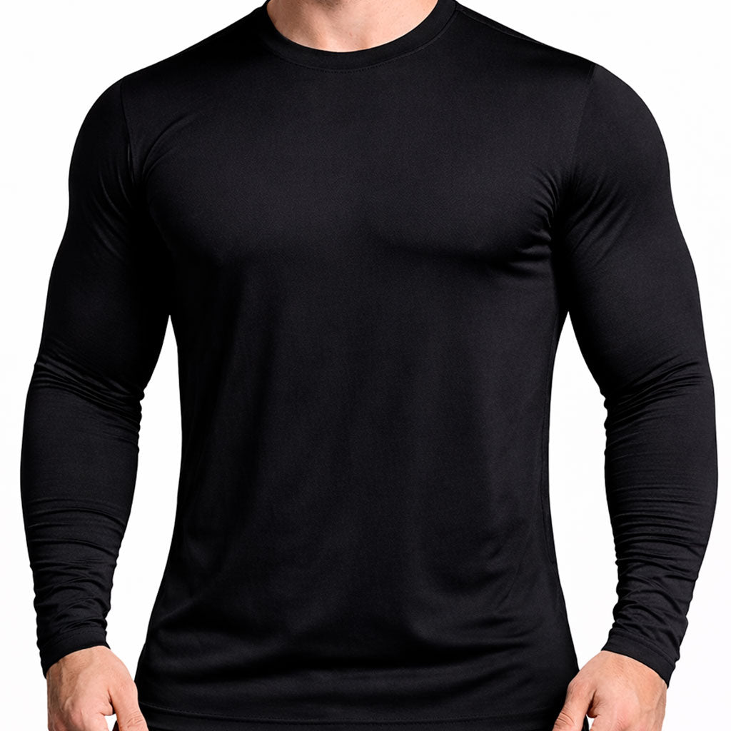 Camiseta Masculina Preta Manga Longa com Ajuste ao Corpo, Elasticidade e Tecido Respirável