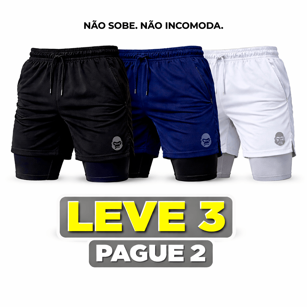 🔥 Leve 3 Pague 2 - Short DryFit Masculino com Compressão Bolso Interno