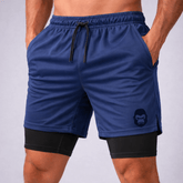 Short DryFit Dynos Masculino 2 em 1 com Bolso interno - Azul